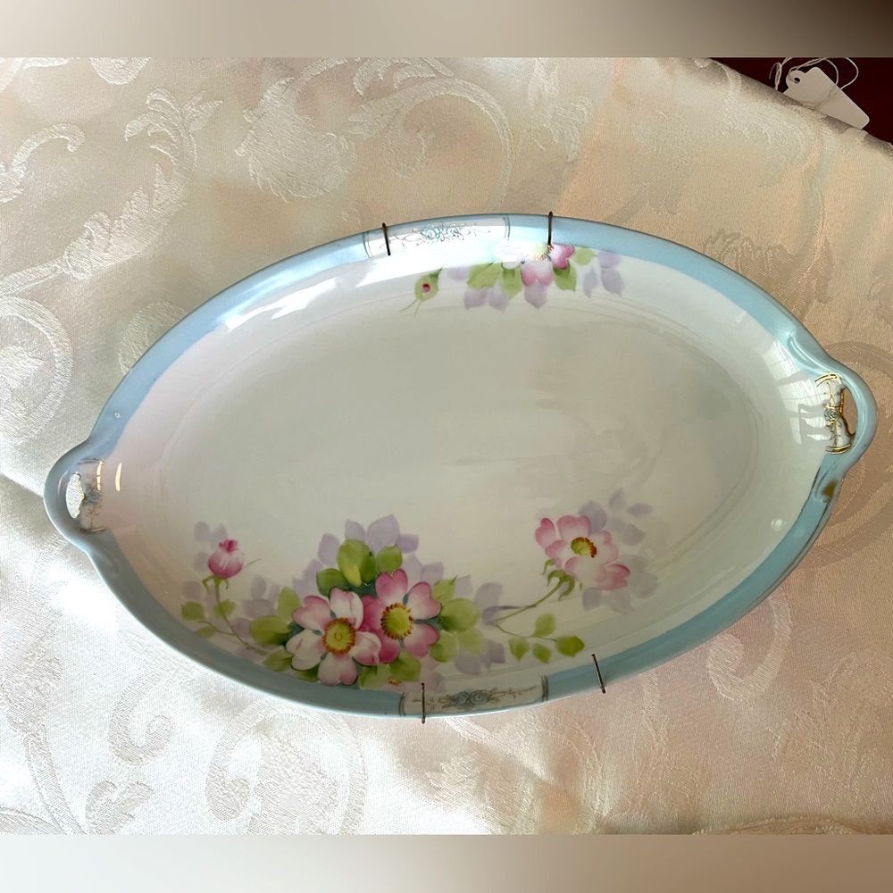 Nippon Hand Painted Wild Pink
Rose & Gold Serving Tray /
Platter Circa 1912 - 21